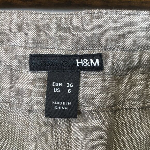H & M Zippered Pockets Wide Leg Linen Pants Size 6 - Picture 6 of 11